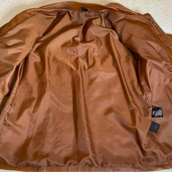 REHBRAUN Jacket Germany Faux Leather Vegan Snap Zip Petite Womens M PM Brown - Picture 7 of 14